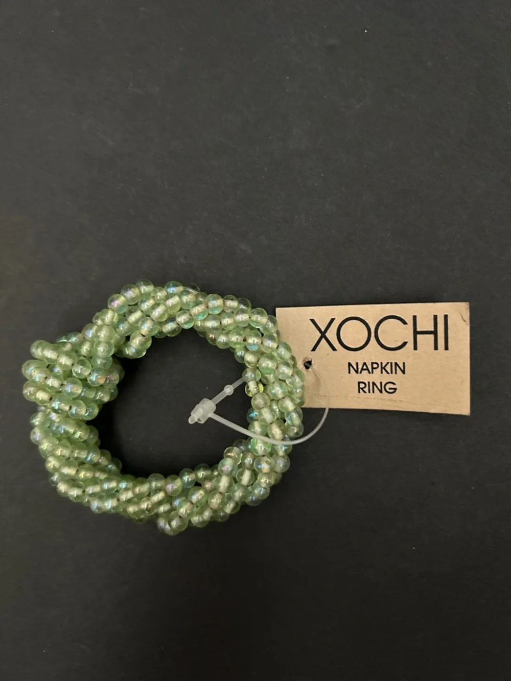 Xochi Green Glass Beaded Napkin Rings, Set of Eight
